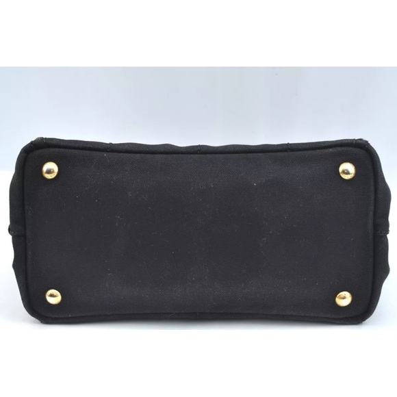 Authentic PRADA Canapa Canvas Shoulder Hand Bag Purse Black small size tote - Picture 8 of 17
